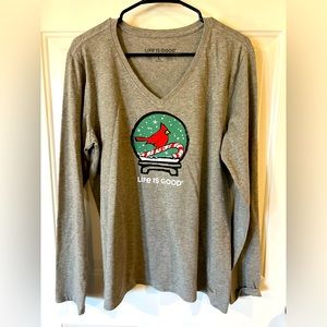 Life is Good holiday style long sleeve gray shirt size large